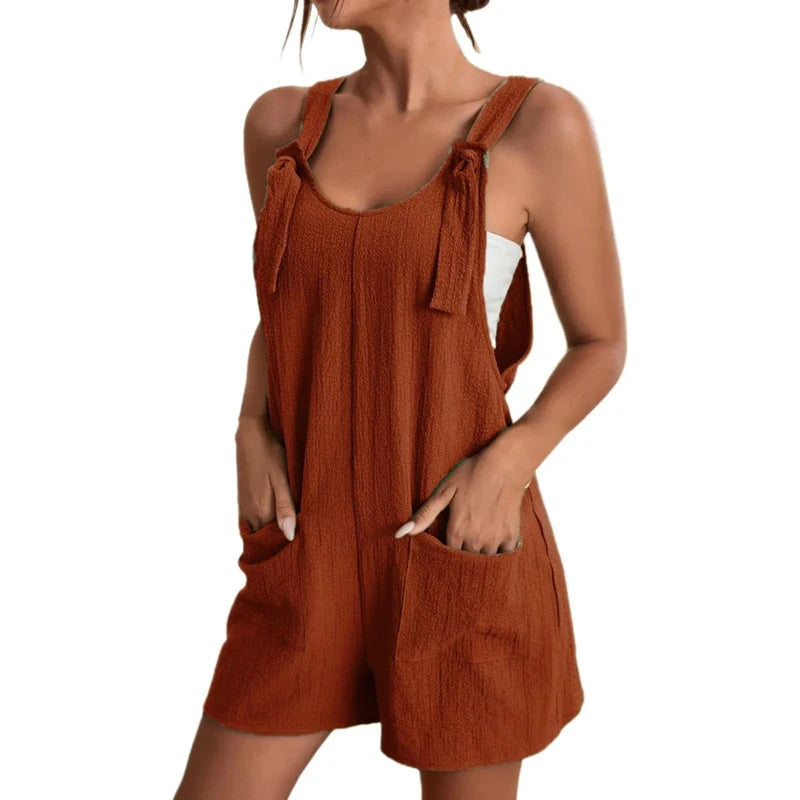 Women's Strappy Summer Jumpsuit – Loose Fit Romper with Pockets