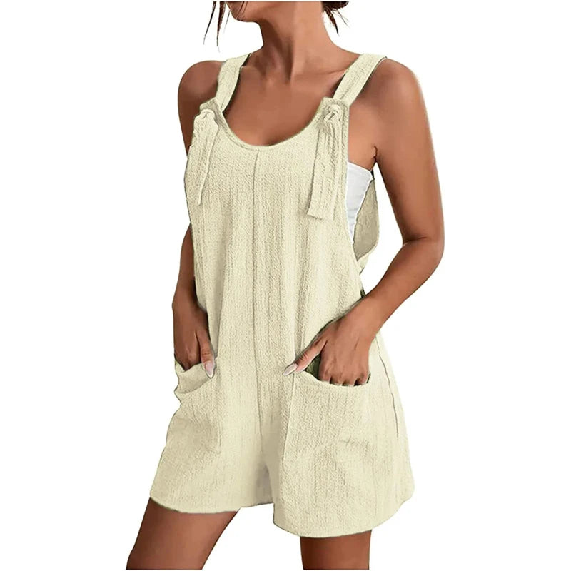 Women's Strappy Summer Jumpsuit – Loose Fit Romper with Pockets