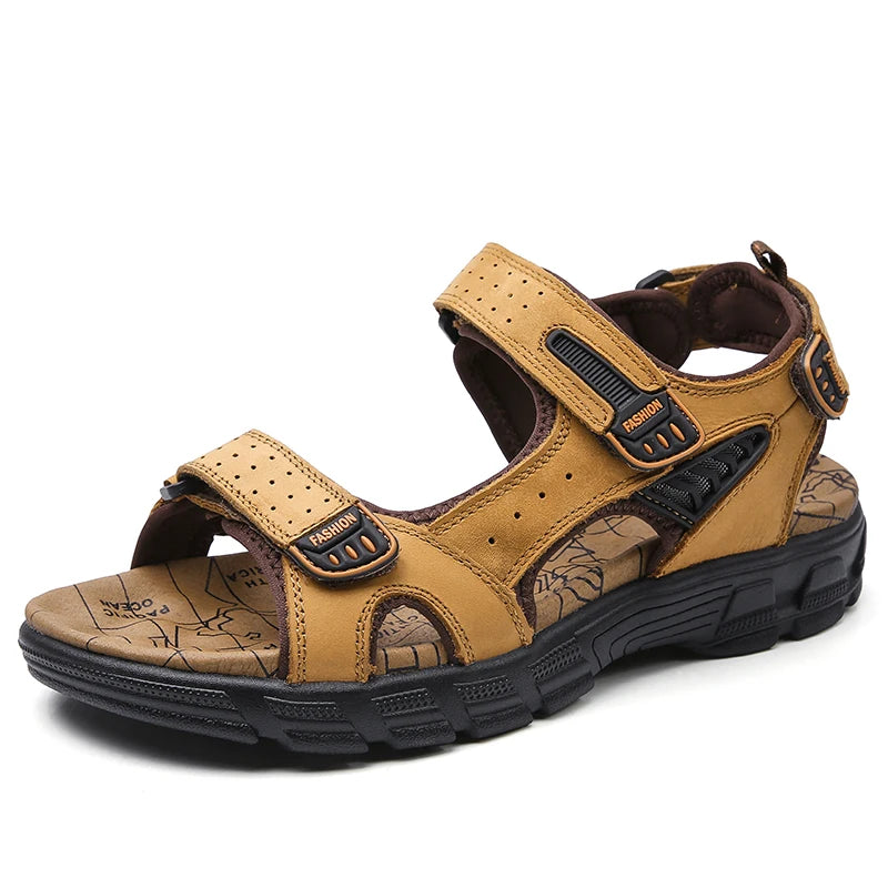 Men’s Genuine Leather Sandals – Classic Outdoor Casual Summer Shoes