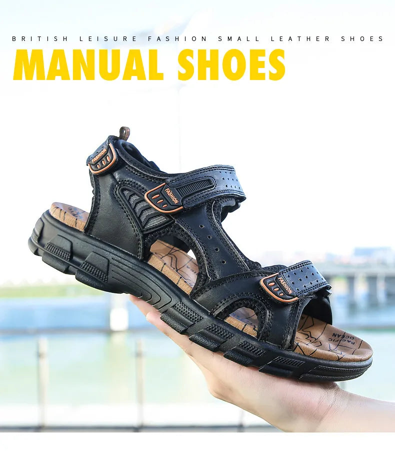 Men’s Genuine Leather Sandals – Classic Outdoor Casual Summer Shoes