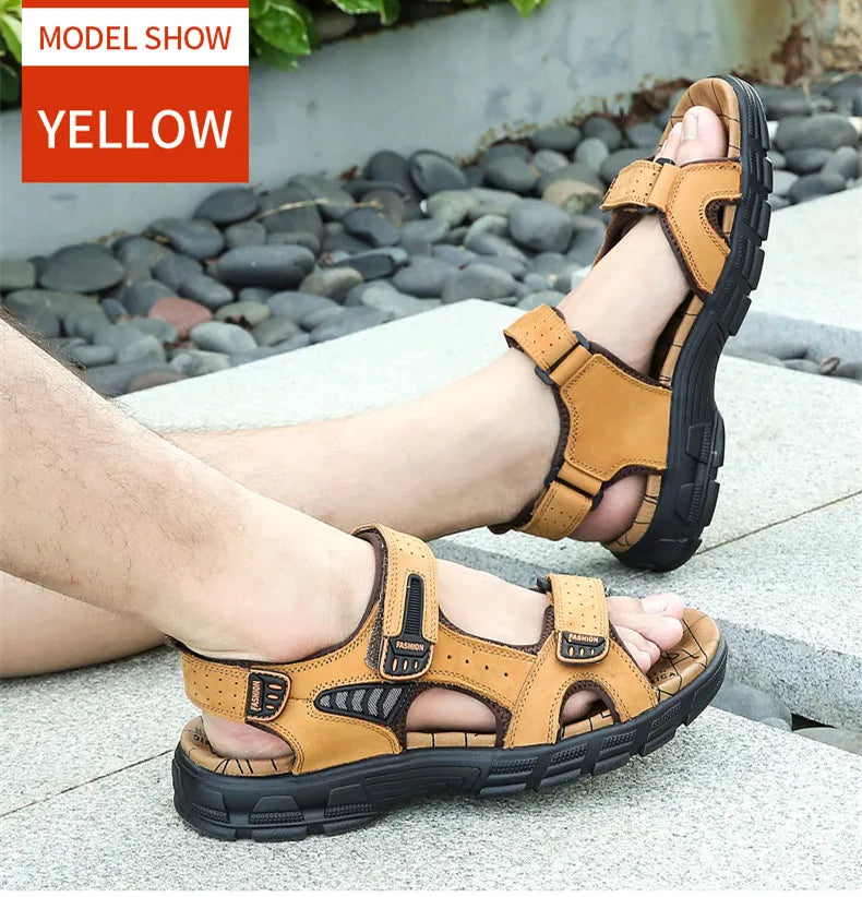 Men’s Genuine Leather Sandals – Classic Outdoor Casual Summer Shoes