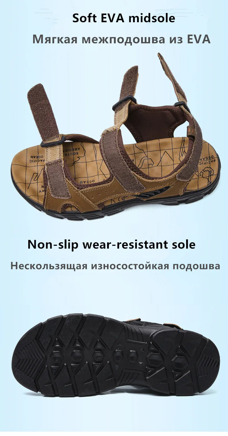 Men’s Genuine Leather Sandals – Classic Outdoor Casual Summer Shoes