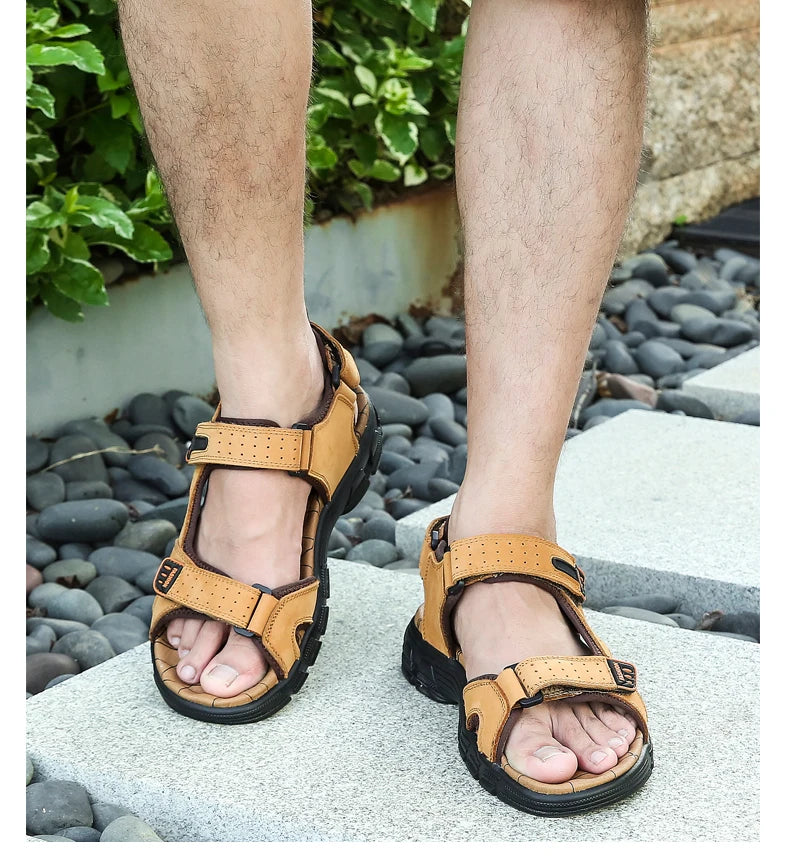 Men’s Genuine Leather Sandals – Classic Outdoor Casual Summer Shoes
