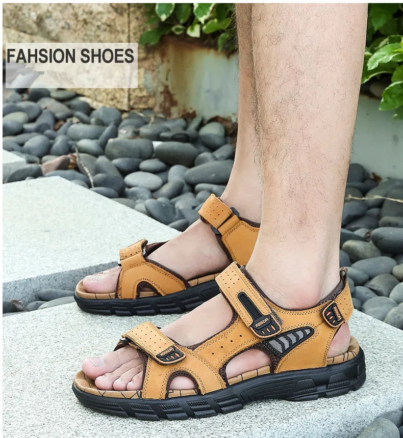 Men’s Genuine Leather Sandals – Classic Outdoor Casual Summer Shoes