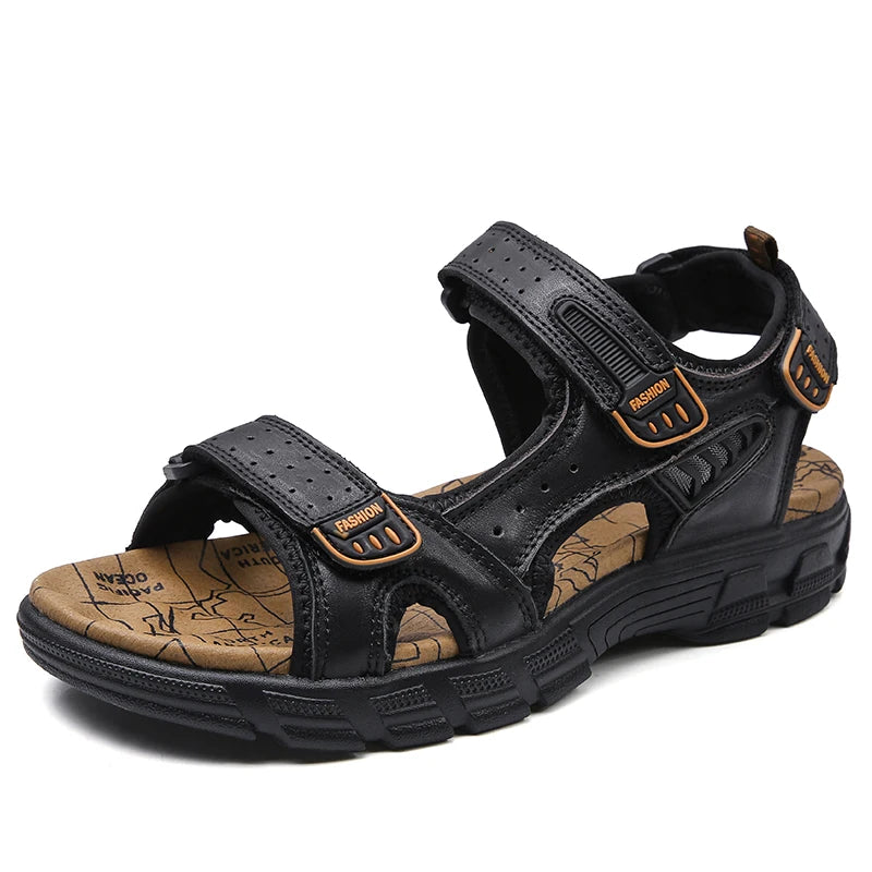 Men’s Genuine Leather Sandals – Classic Outdoor Casual Summer Shoes