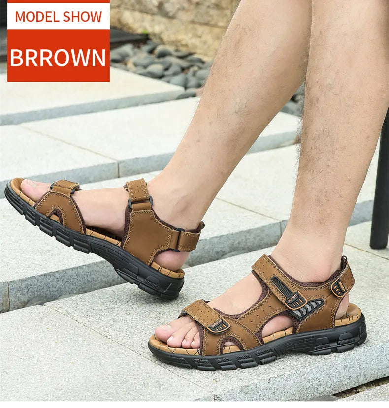 Men’s Genuine Leather Sandals – Classic Outdoor Casual Summer Shoes