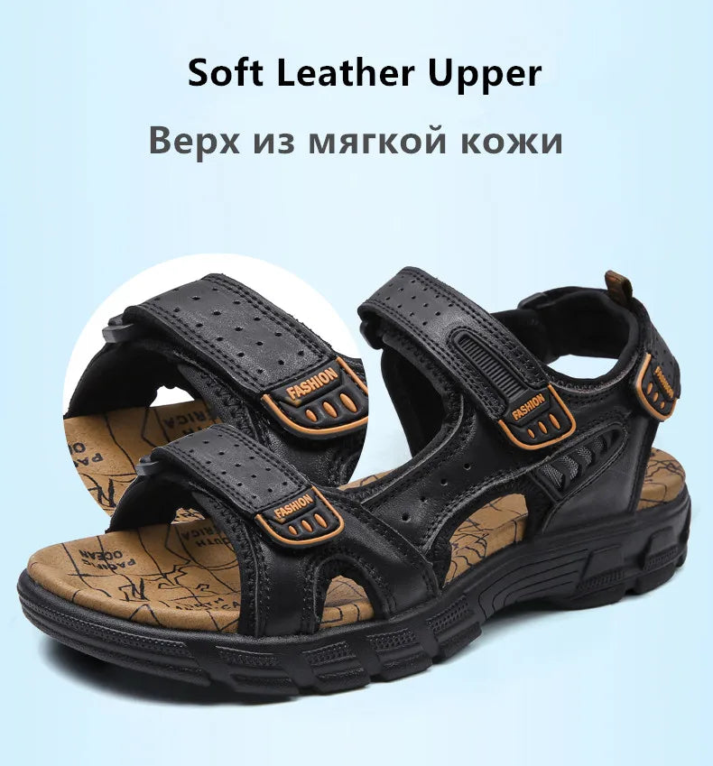 Men’s Genuine Leather Sandals – Classic Outdoor Casual Summer Shoes