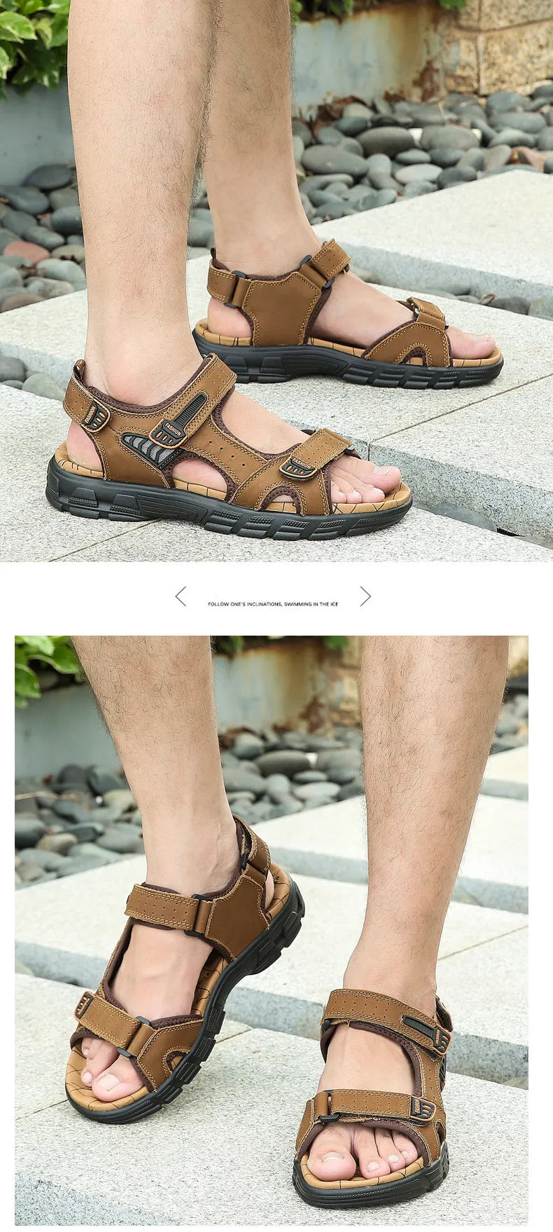 Men’s Genuine Leather Sandals – Classic Outdoor Casual Summer Shoes