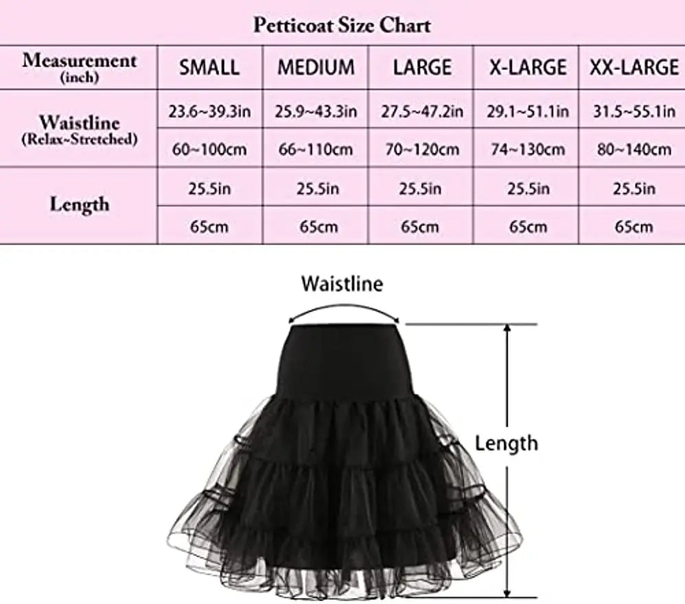 Women's 50s Vintage Tulle Petticoat – Fluffy Half Slip Tutu Underskirt