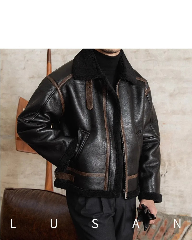 Men’s British Style Leather Jacket – Fur Lined Winter Coat