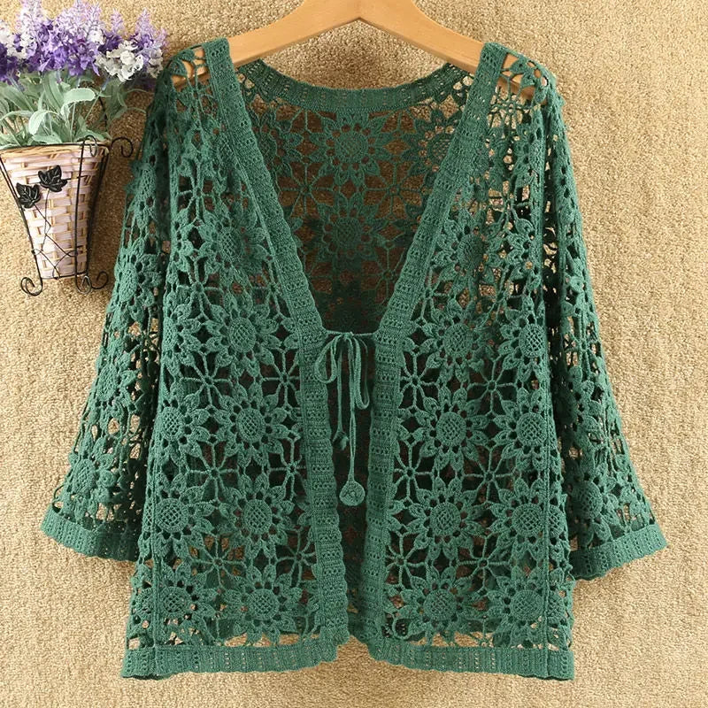 Women’s Lace Hollow Knit Cardigan – Lightweight Spring/Autumn Sweater