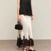 Fairy Satin Midi Skirt with Lace Trim – Elegant High-Waist Summer Skirt