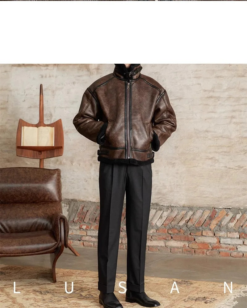Men’s British Style Leather Jacket – Fur Lined Winter Coat