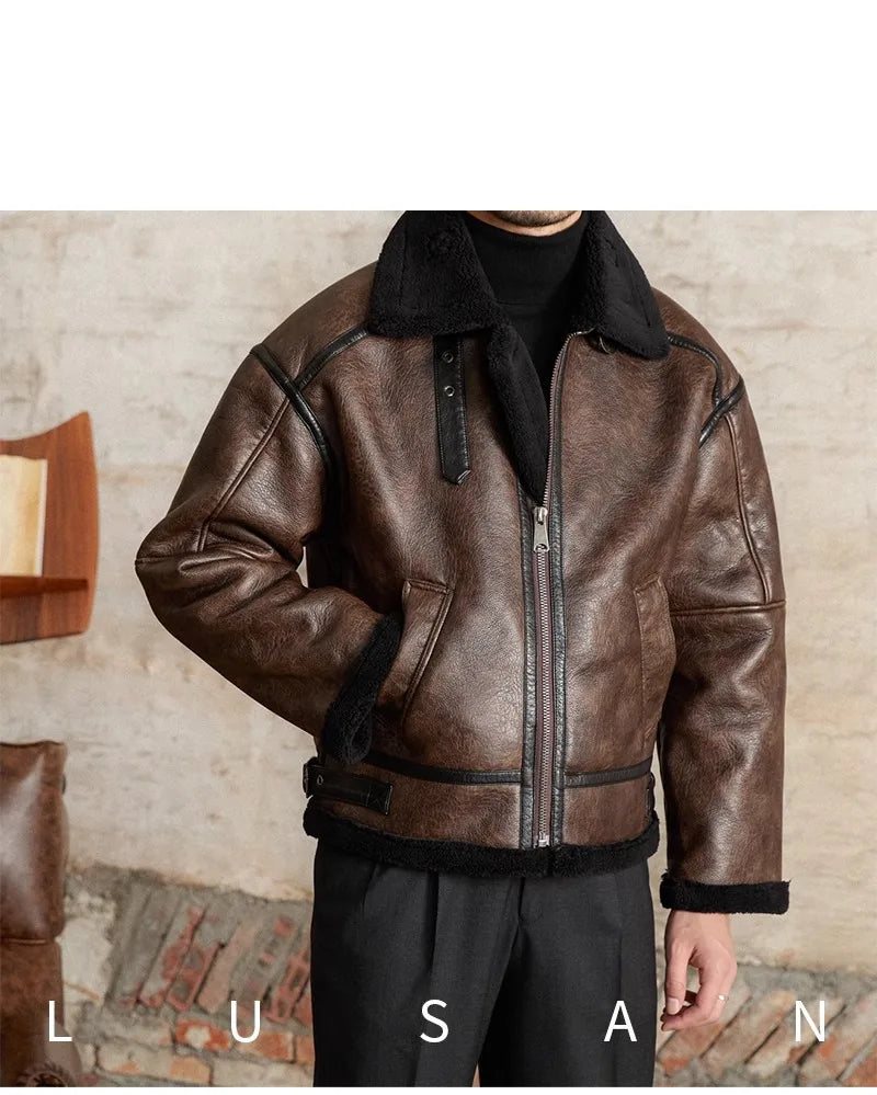 Men’s British Style Leather Jacket – Fur Lined Winter Coat