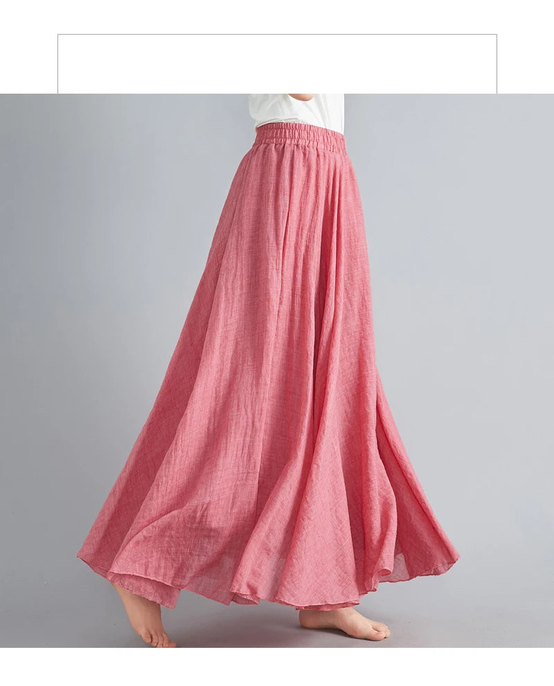 Women's Cotton Linen Maxi Skirt – Boho Y2K Casual Long Skirt, Elegant Beachwear Style
