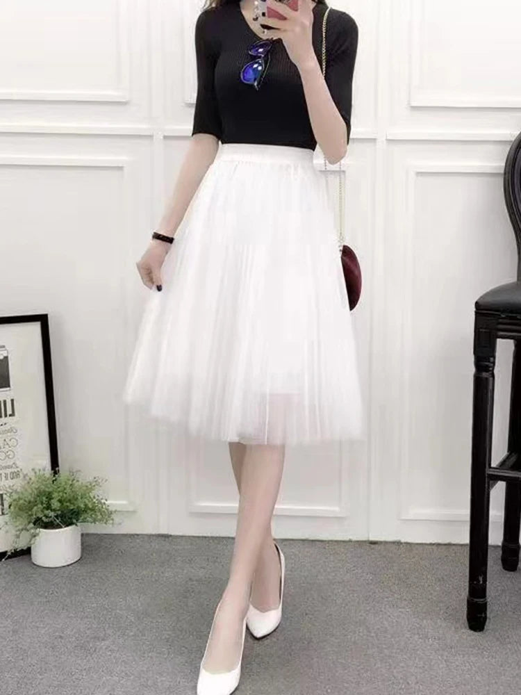 Elegant High Waist Tulle Skirt for Women