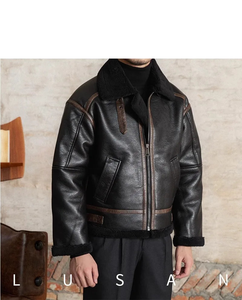 Men’s British Style Leather Jacket – Fur Lined Winter Coat