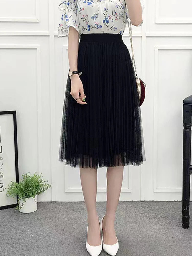 Elegant High Waist Tulle Skirt for Women