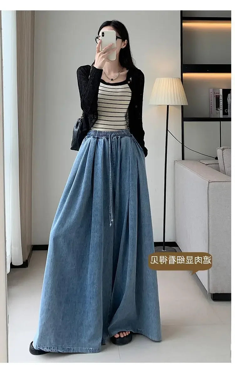2024 Autumn Plus Size Wide-Leg Jeans – Loose-Fit Ground-Length Slimming Casual Pants for Women