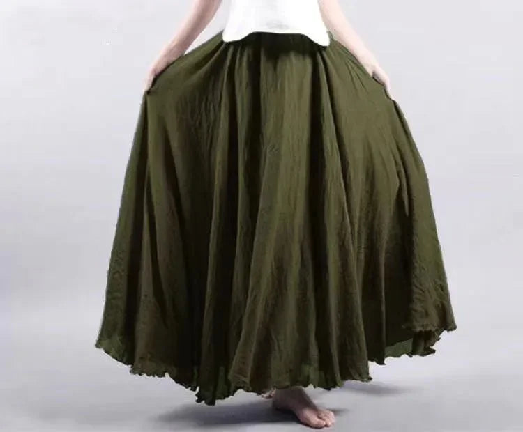 Women's Cotton Linen Maxi Skirt – Boho Y2K Casual Long Skirt, Elegant Beachwear Style