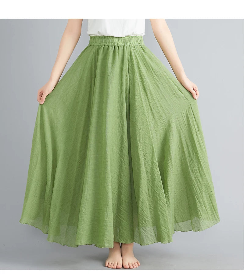 Women's Cotton Linen Maxi Skirt – Boho Y2K Casual Long Skirt, Elegant Beachwear Style