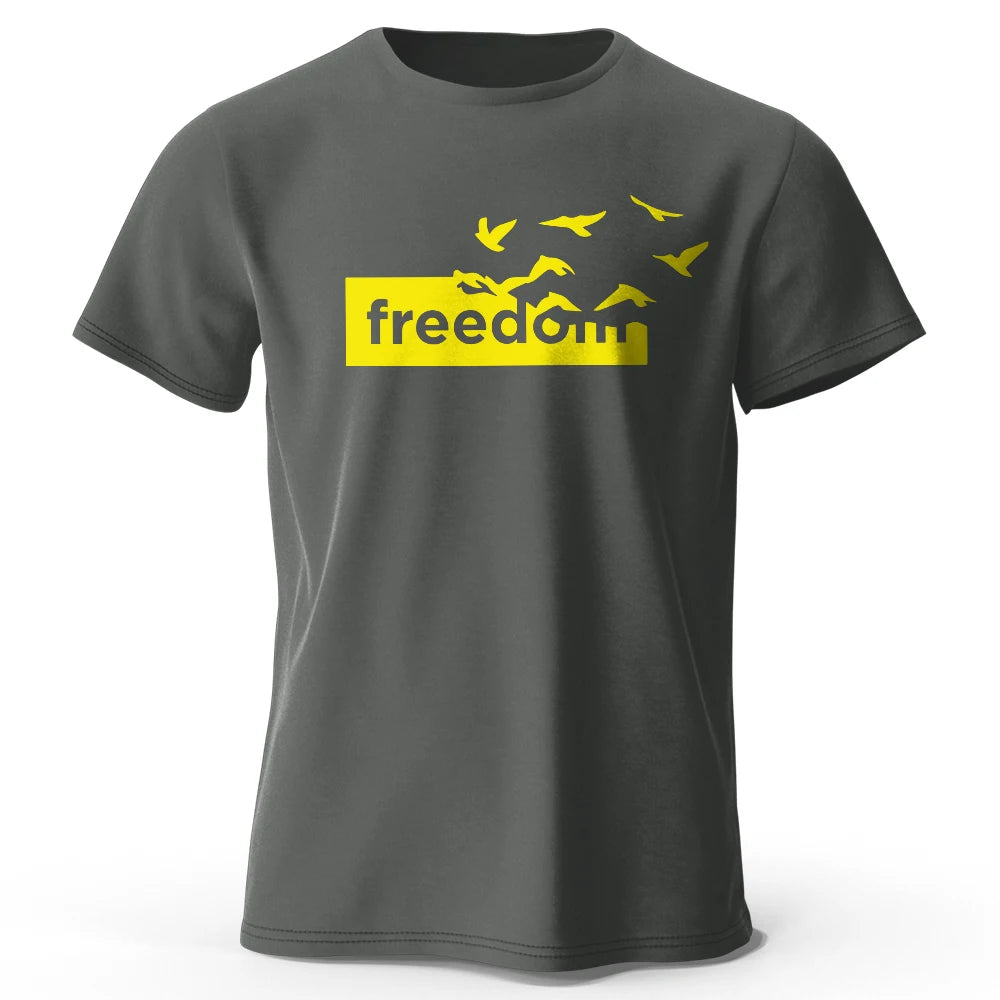 Men's Oversized Freedom Graphic T-Shirt – Cotton Letter Print Tee