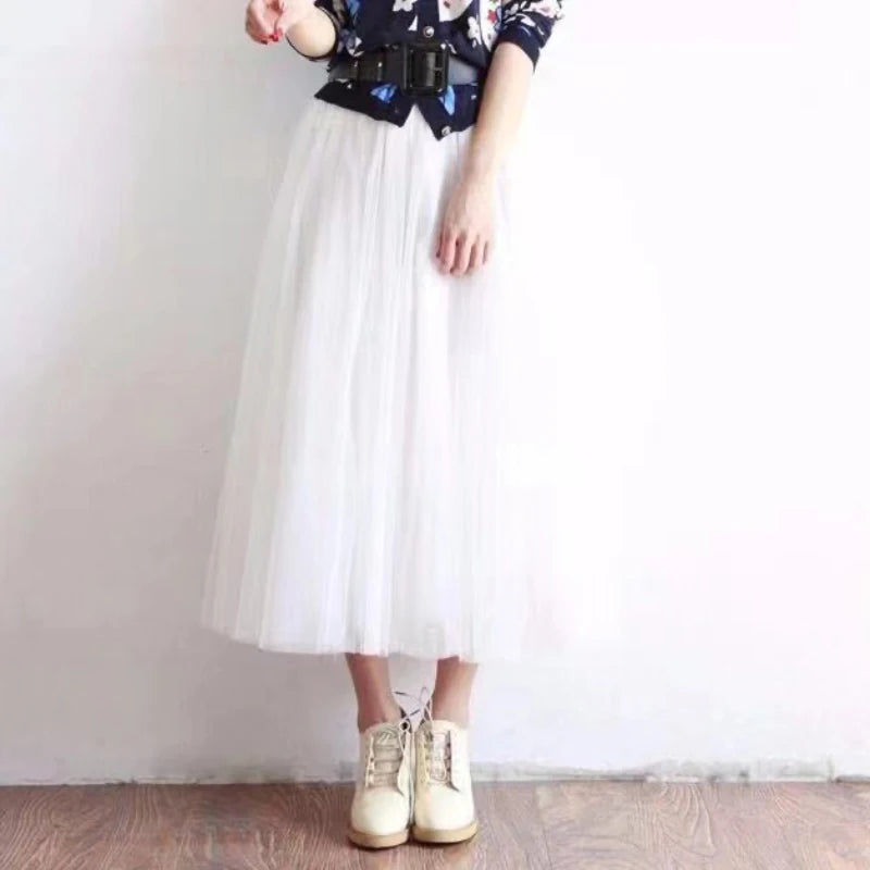 Elegant High Waist Tulle Skirt for Women