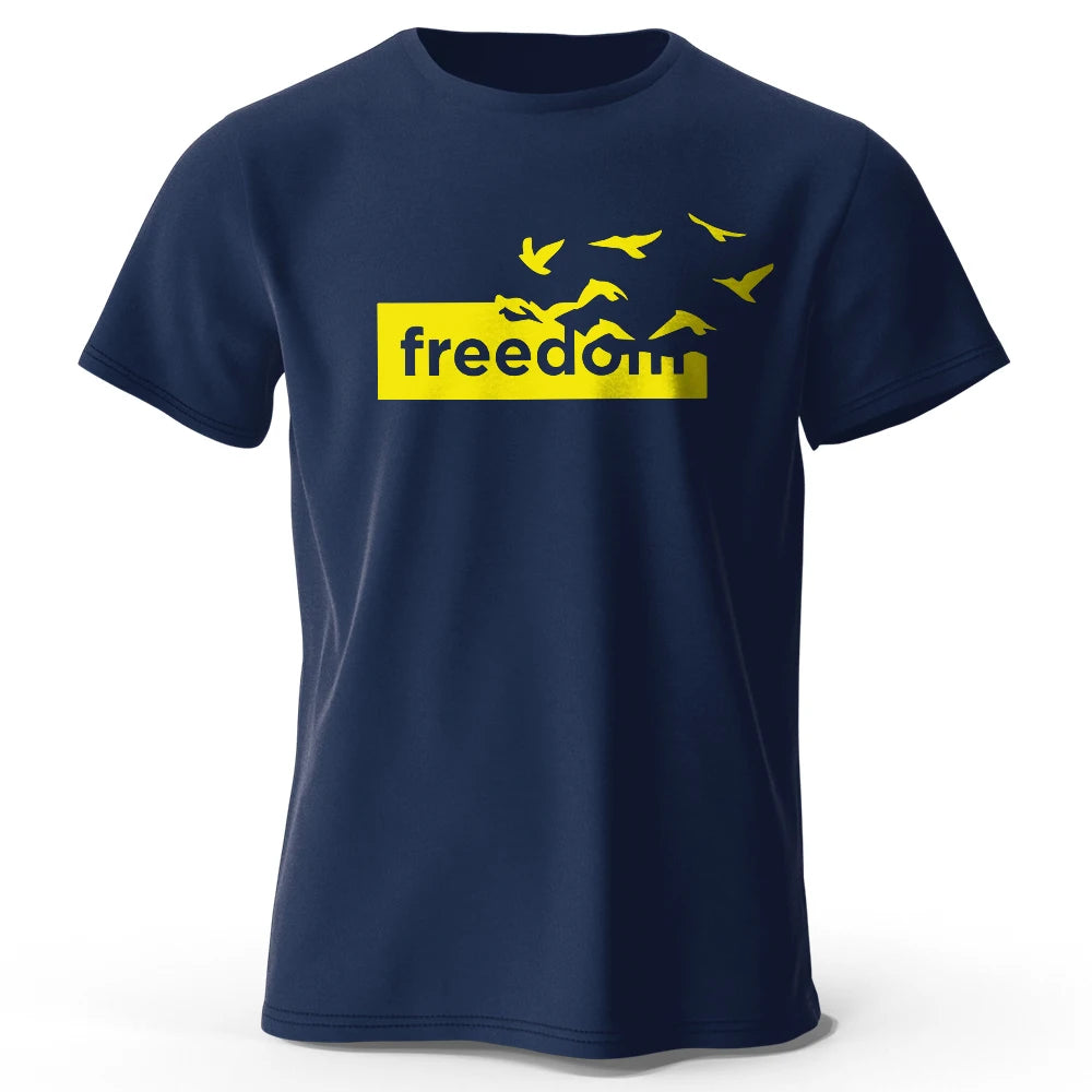 Men's Oversized Freedom Graphic T-Shirt – Cotton Letter Print Tee