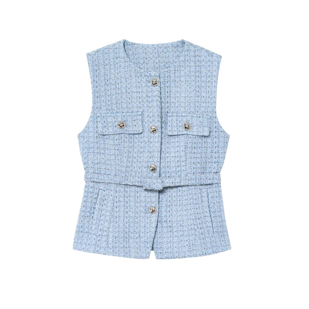 Women's Tweed Waistcoat with Belt