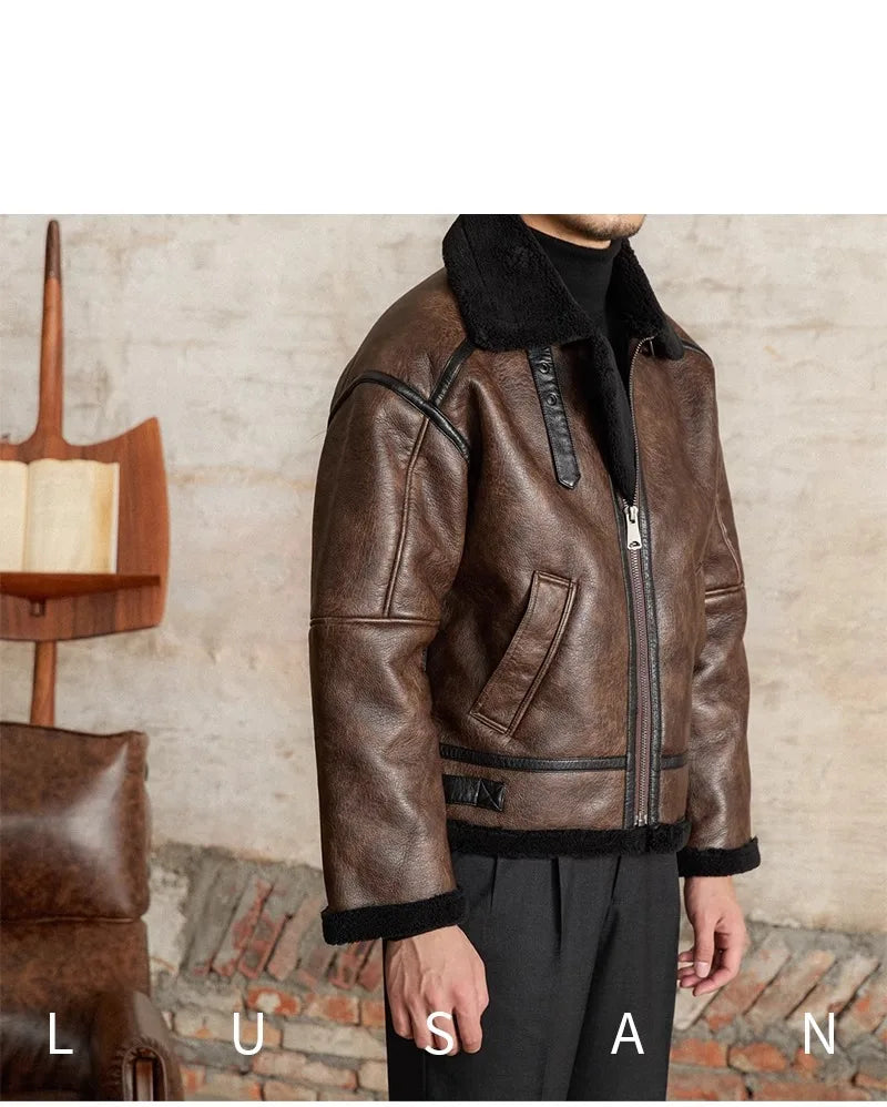 Men’s British Style Leather Jacket – Fur Lined Winter Coat