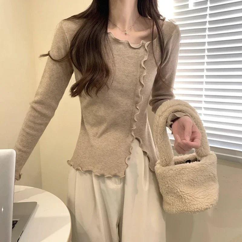 Women’s Slim Fit Lettuce-Edge Knit Sweater