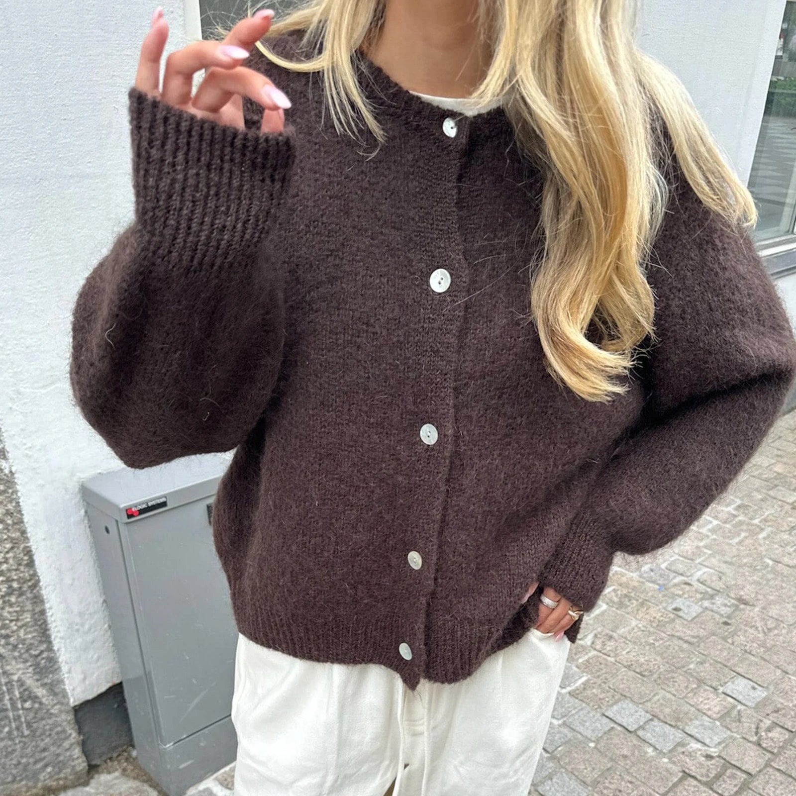 Women’s Fuzzy Knit Button-Down Cardigan