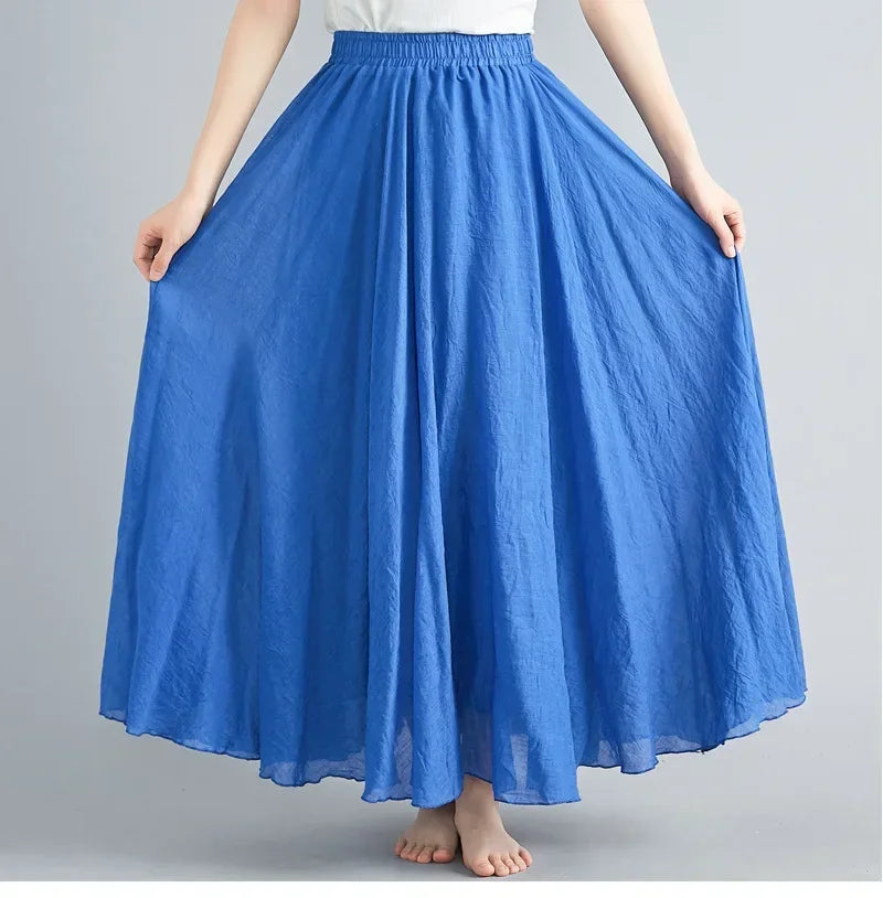 Women's Cotton Linen Maxi Skirt – Boho Y2K Casual Long Skirt, Elegant Beachwear Style