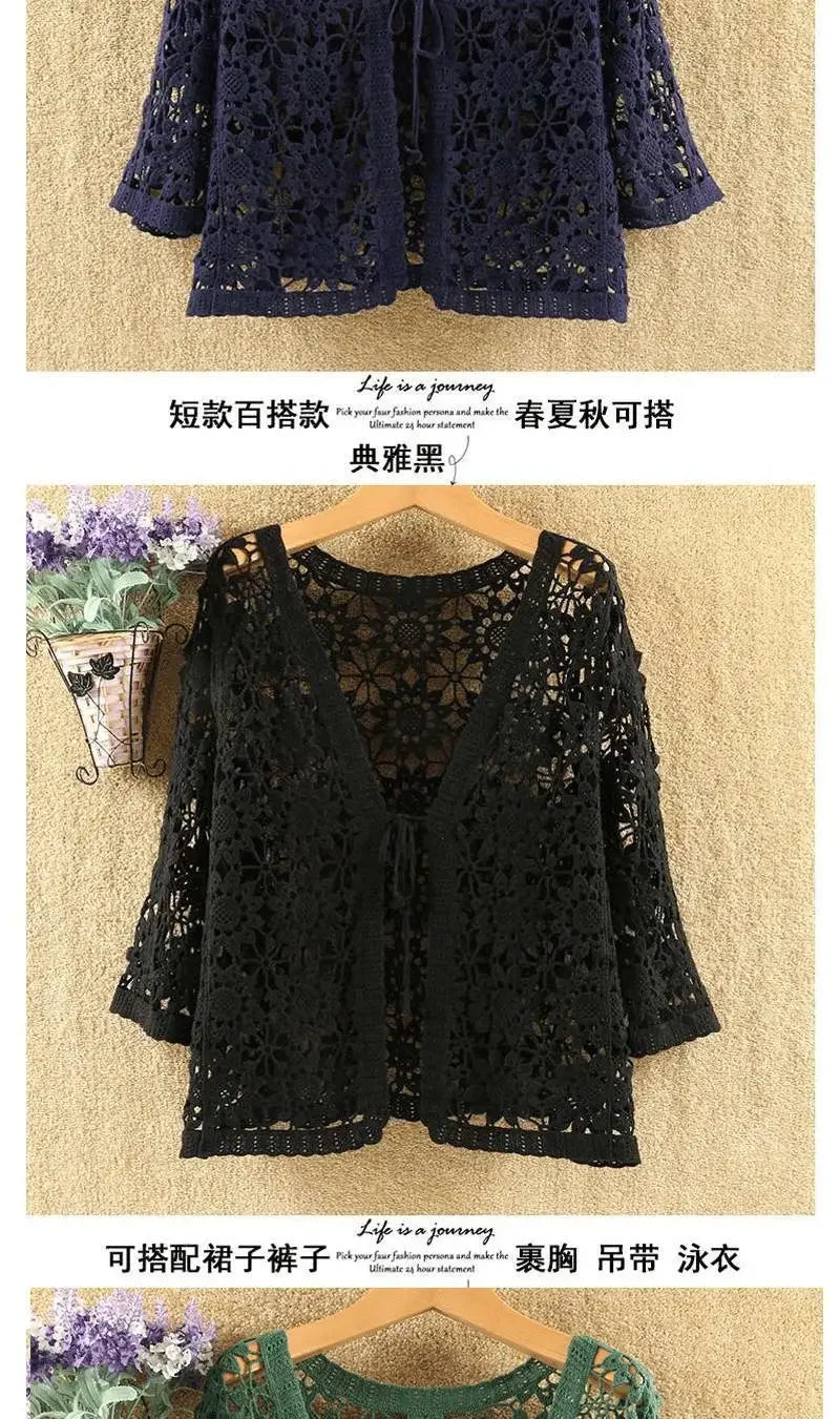 Women’s Lace Hollow Knit Cardigan – Lightweight Spring/Autumn Sweater