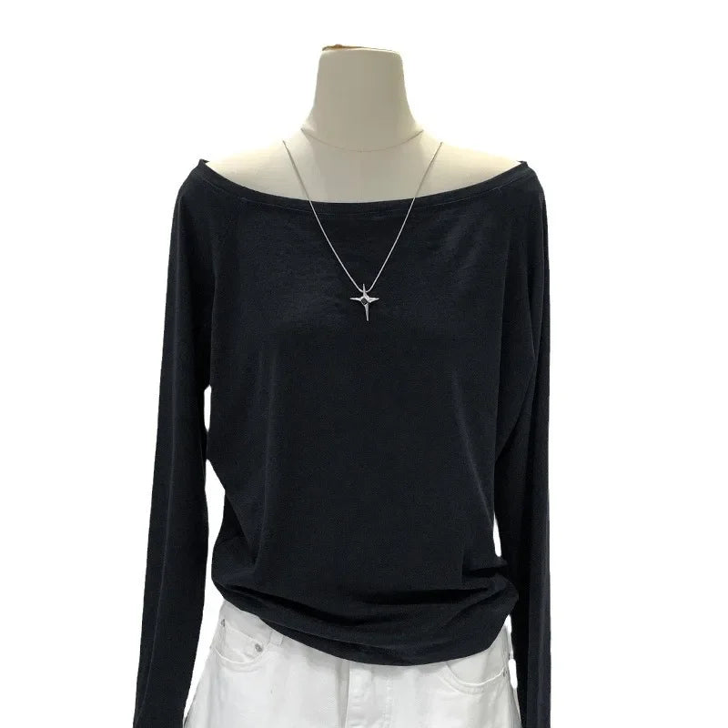 Women’s Off-Shoulder Cotton Long Sleeve T-Shirt