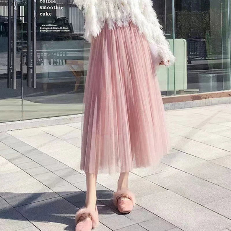 Elegant High Waist Tulle Skirt for Women