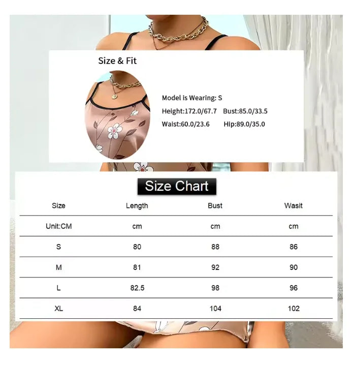 Floral Satin Sleeveless Nightgown for Women