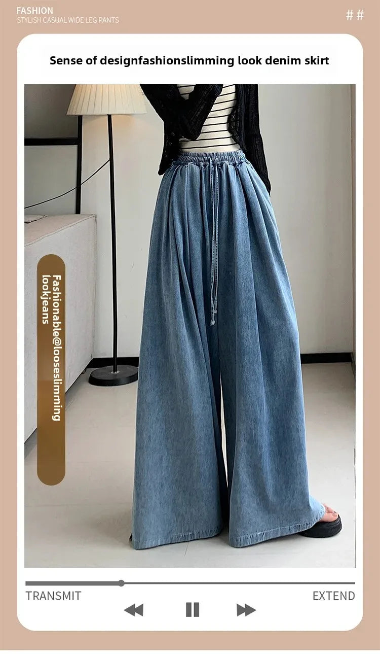 2024 Autumn Plus Size Wide-Leg Jeans – Loose-Fit Ground-Length Slimming Casual Pants for Women