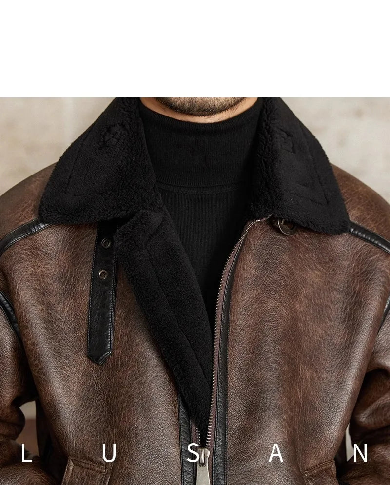Men’s British Style Leather Jacket – Fur Lined Winter Coat