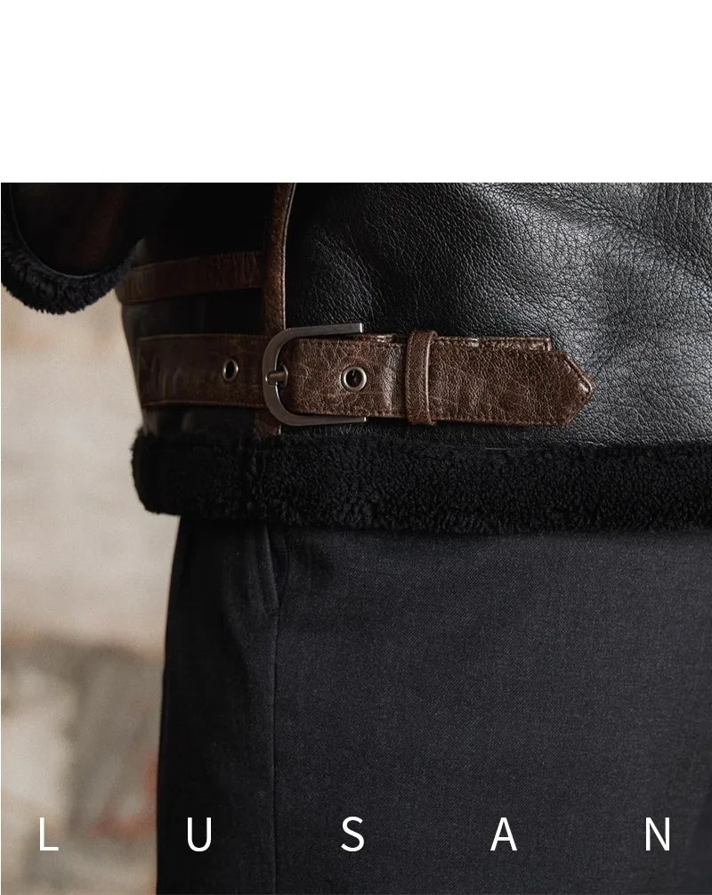 Men’s British Style Leather Jacket – Fur Lined Winter Coat
