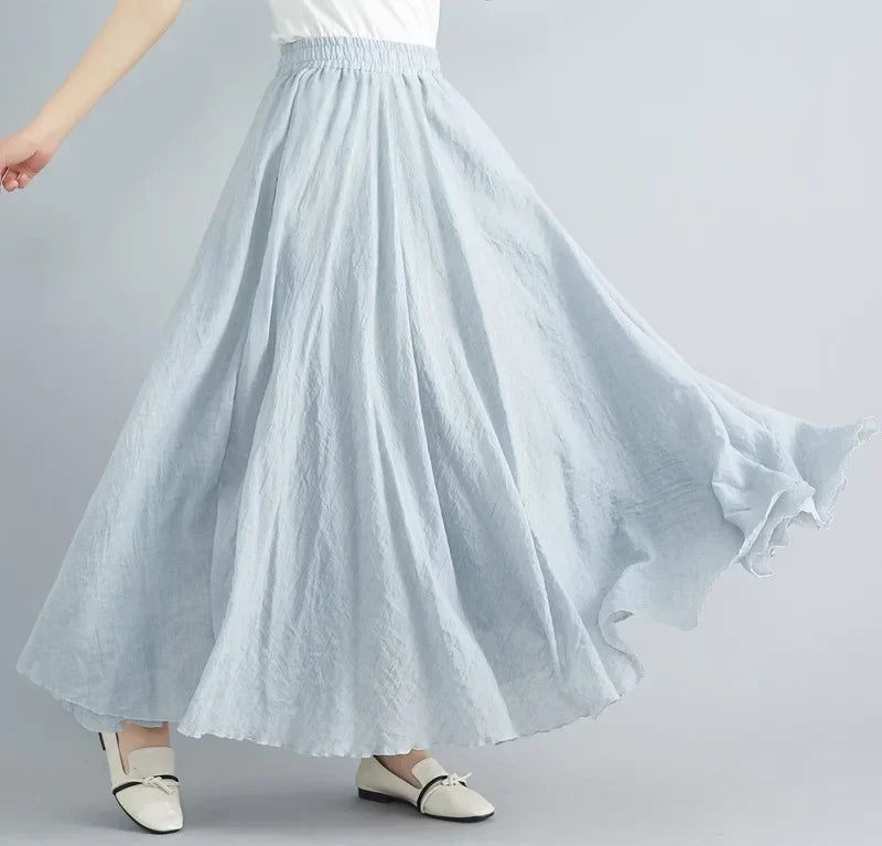 Women's Cotton Linen Maxi Skirt – Boho Y2K Casual Long Skirt, Elegant Beachwear Style