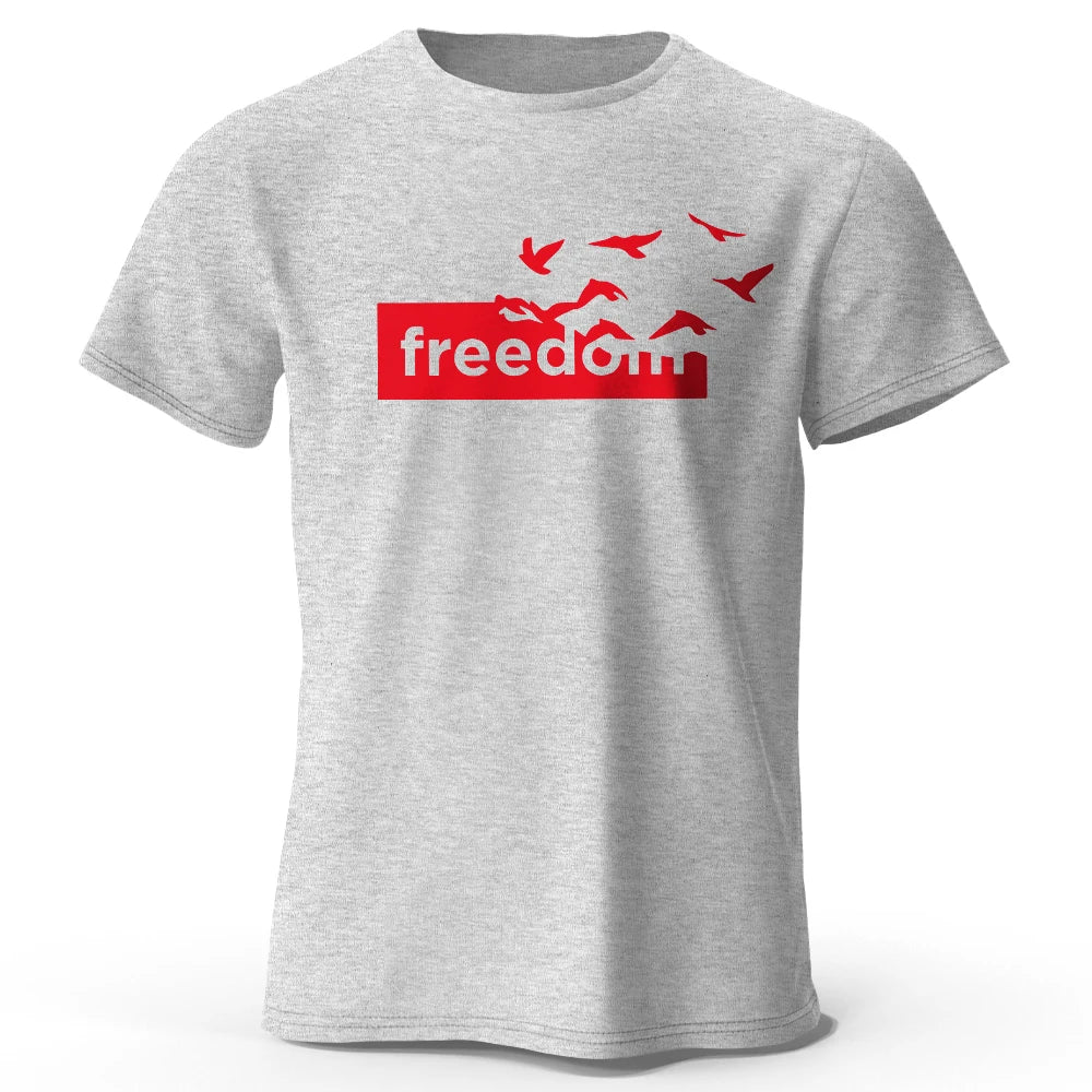 Men's Oversized Freedom Graphic T-Shirt – Cotton Letter Print Tee