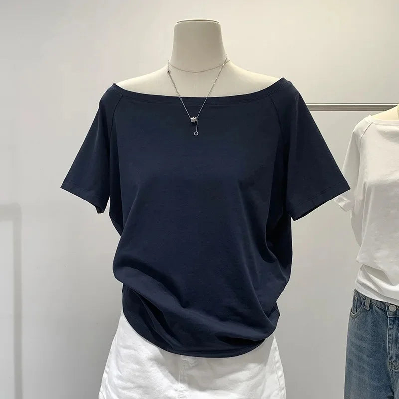 Women’s Off-Shoulder Cotton Long Sleeve T-Shirt