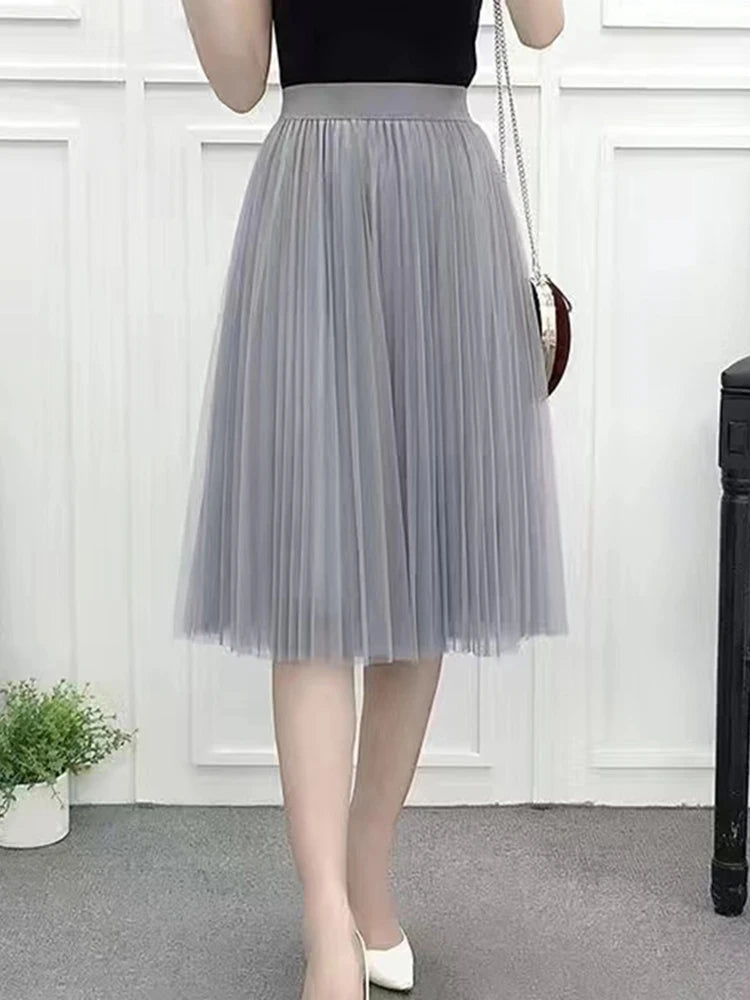 Elegant High Waist Tulle Skirt for Women