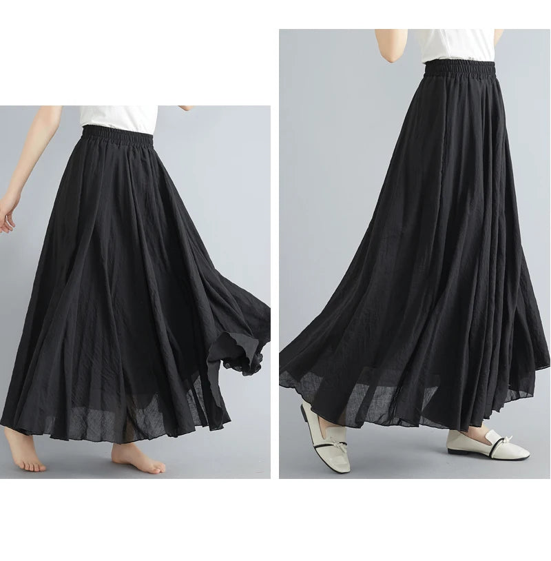 Women's Cotton Linen Maxi Skirt – Boho Y2K Casual Long Skirt, Elegant Beachwear Style