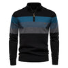Men’s Patchwork Pullover Sweater – Cotton Mock Neck with Zipper