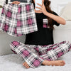 Women’s 3-Piece Loungewear Set – Short Sleeve Top with Shorts & Pants, Casual Sleepwear Pajama Set