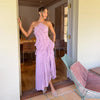 Elegant Purple Halter A-Line Evening Gown – Tiered Ruffle Backless Prom Dress in Chiffon