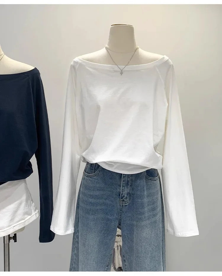 Women’s Off-Shoulder Cotton Long Sleeve T-Shirt