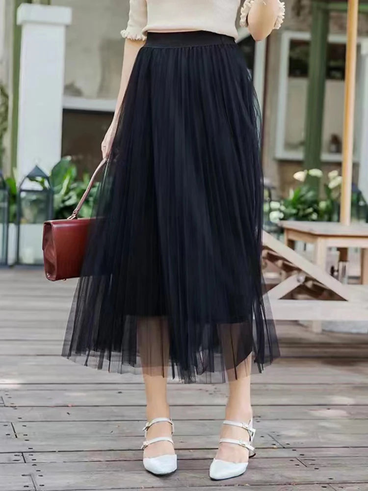 Elegant High Waist Tulle Skirt for Women
